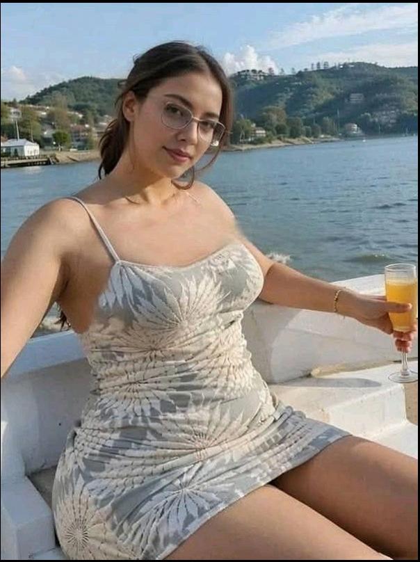 a woman sitting on a boat on a lake